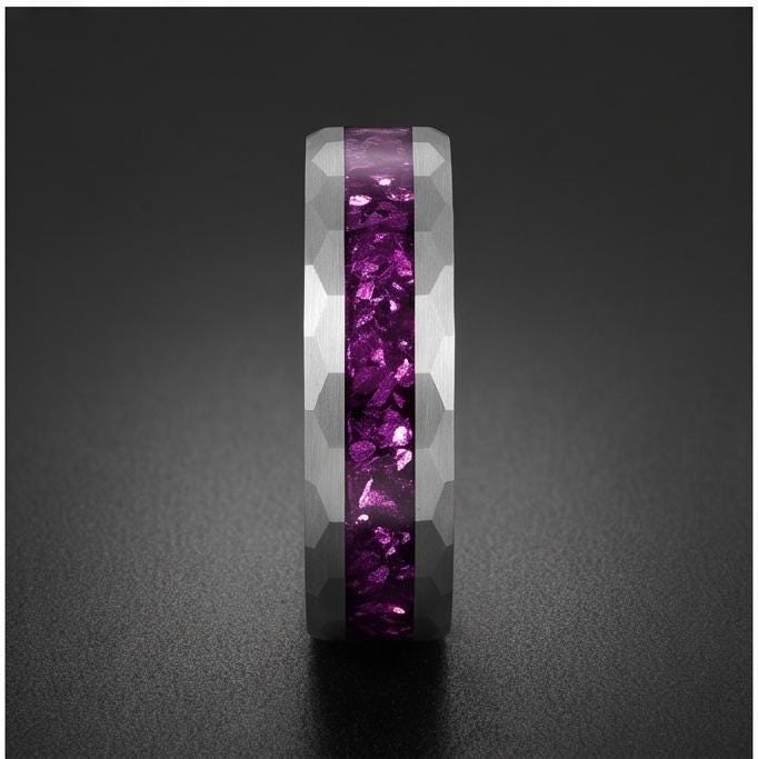 Amethyst Ring, Hammered Tungsten Ring, Hammered Silver Ring, Silver Tungsten Ring, Silver Wedding Ring, Mens Wedding Band, An