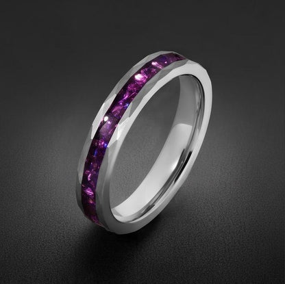 Amethyst Ring, Hammered Tungsten Ring, Hammered Silver Ring, Silver Tungsten Ring, Silver Wedding Ring, Mens Wedding Band, An