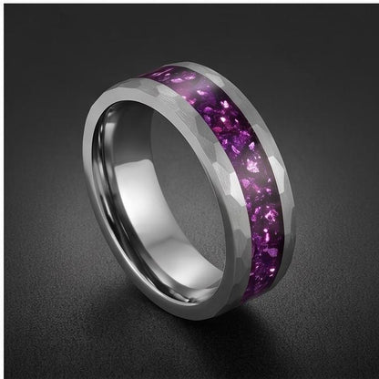 Amethyst Ring, Hammered Tungsten Ring, Hammered Silver Ring, Silver Tungsten Ring, Silver Wedding Ring, Anniversary Ring, Men