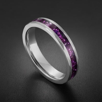 Amethyst Ring, Hammered Tungsten Ring, Hammered Silver Ring, Silver Tungsten Ring, Silver Wedding Ring, Anniversary Ring, Men