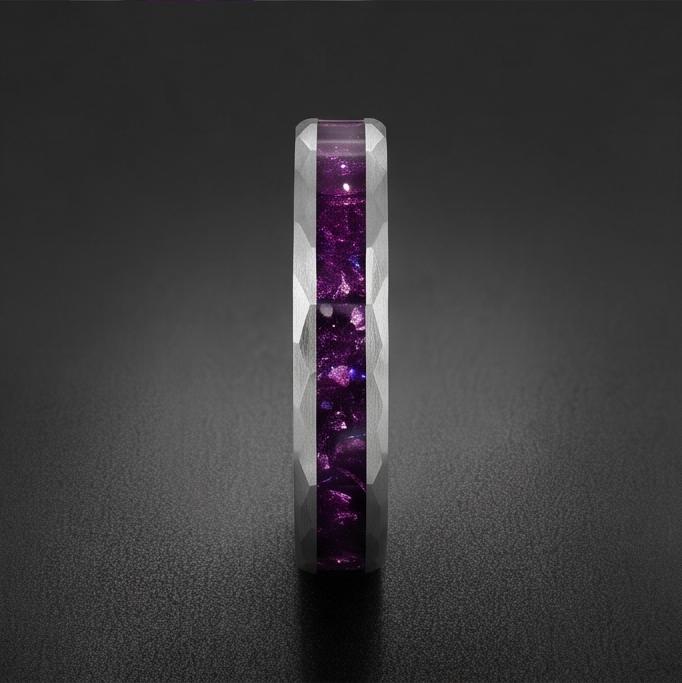 Amethyst Ring, Hammered Tungsten Ring, Hammered Silver Ring, Silver Tungsten Ring, Silver Wedding Ring, Anniversary Ring, Men