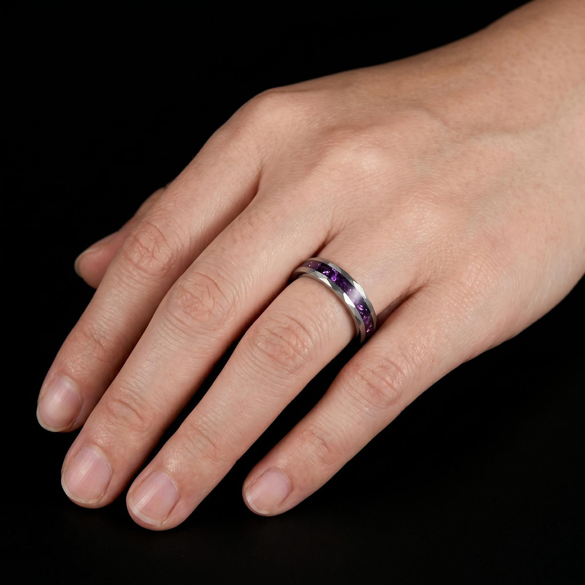 Amethyst Ring, Hammered Tungsten Ring, Hammered Silver Ring, Silver Tungsten Ring, Silver Wedding Ring, Anniversary Ring, Men