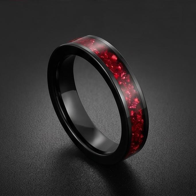 Ruby Ring, Black Tungsten Ring, Black Wedding Ring, Mens Wedding Band, Womens Ring, Anniversary Ring, Engagement Ring, 8mm 4m