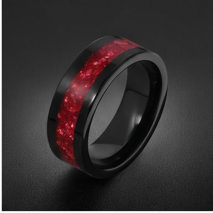 Ruby Ring, Black Tungsten Ring, Black Wedding Ring, Mens Wedding Band, Womens Ring, Anniversary Ring, Engagement Ring, 8mm 4m