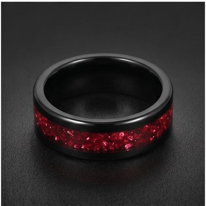 Ruby Ring, Black Tungsten Ring, Black Wedding Ring, Mens Wedding Band, Womens Ring, Anniversary Ring, Engagement Ring, 8mm 4m