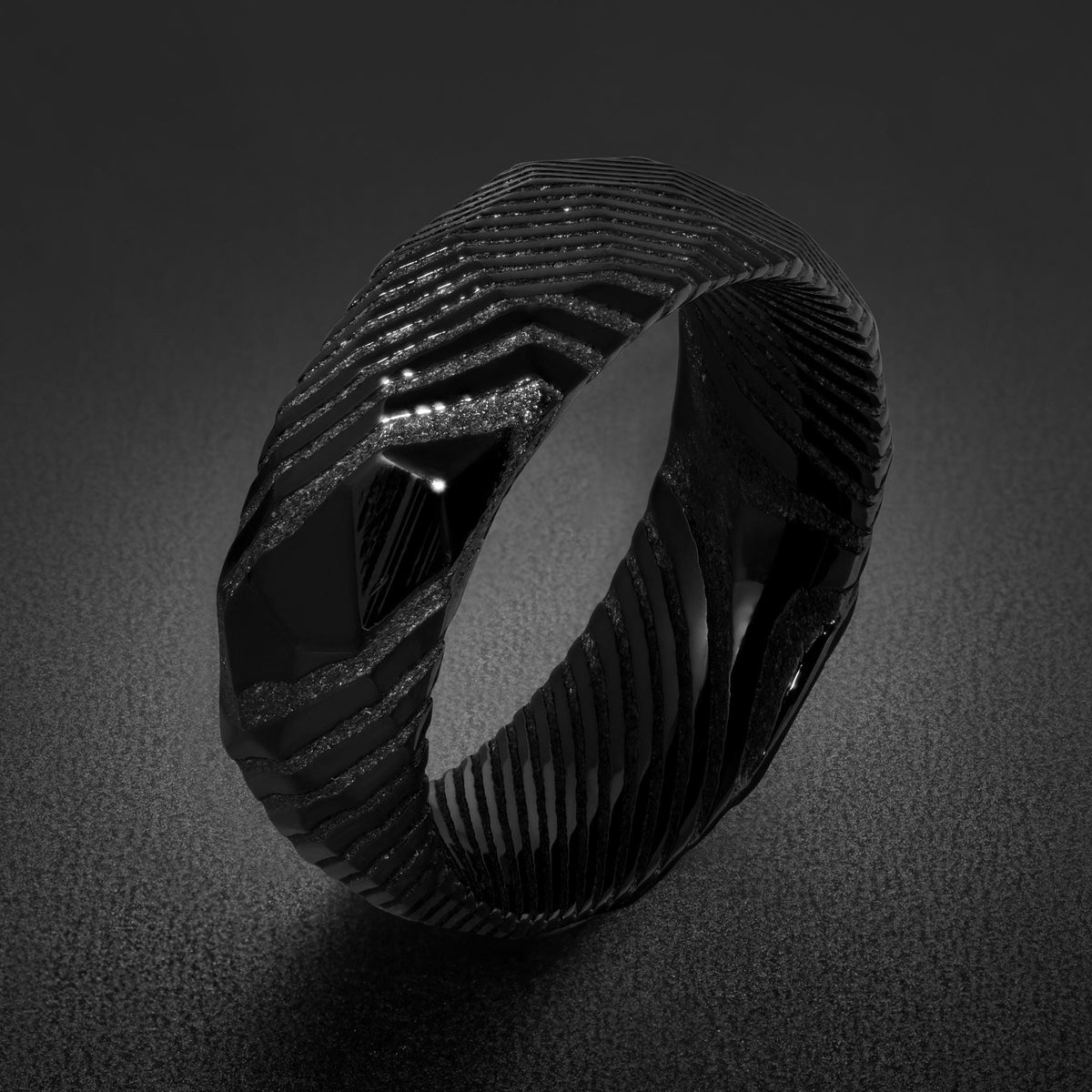 Hammered Black Damascus Ring for Men | Wavy Pattern Statement Ring ~ Mens Black Wedding Band ~ Hammered Black Ring ~ Festival