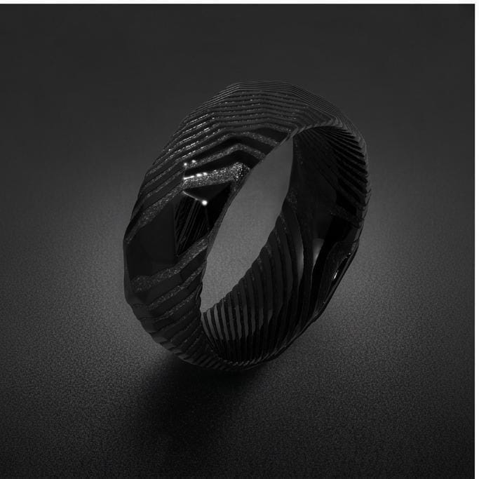 Hammered Black Damascus Ring for Men | Wavy Pattern Statement Ring ~ Mens Black Wedding Band ~ Hammered Black Ring ~ Festival