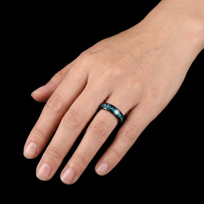 Aquamarine Ring, Hammered Black Tungsten Ring, Mens Wedding Band, Womens Wedding Ring, Anniversary Gift, Comfort Fit, 4mm Rin