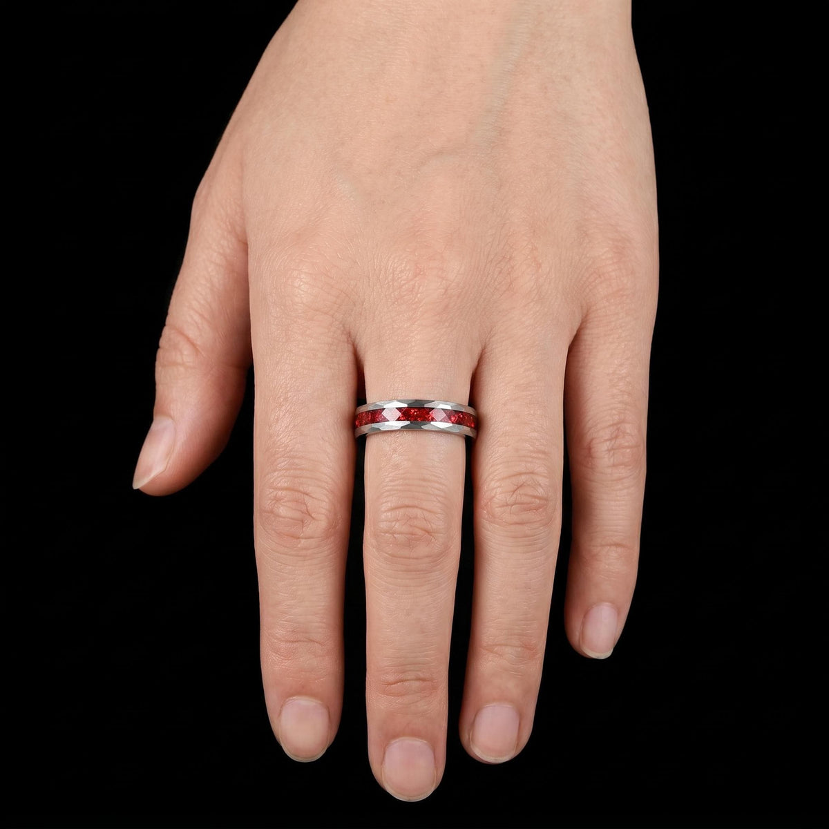 Ruby Ring, Hammered Tungsten Ring, Hammered Silver Ring, Mens Wedding Band, Womens Ring, Anniversary Ring, Engagement Ring, 4