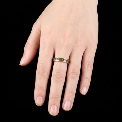 Mens Green Emerald Ring ~ Hammered Tungsten Ring (8mm, 4mm) ~ Rose Gold Wedding Band ~ Emerald Jewelry Gift for Her ~ Modern 