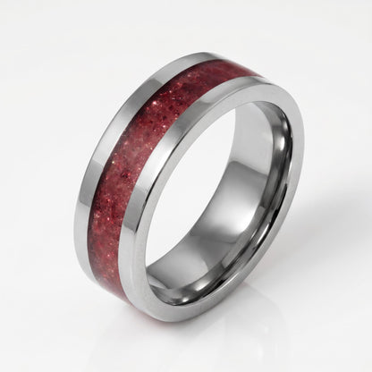 Mens Garnet Ring ~ Silver Tungsten Carbide Ring with Garnet | Deep Red Center Stone for Formal Occasions | Contemporary State