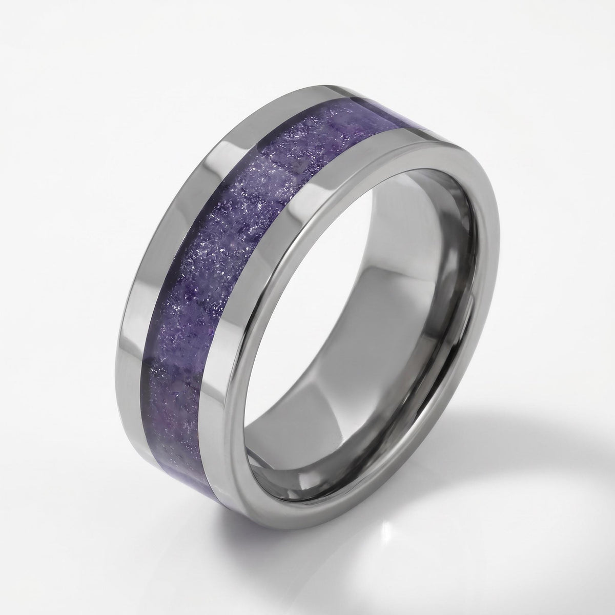 Silver Tungsten Ring with Tanzanite | Deep Blue Violet Wedding Band for Modern Couples | Durable Sparkling Timeless Anniversa