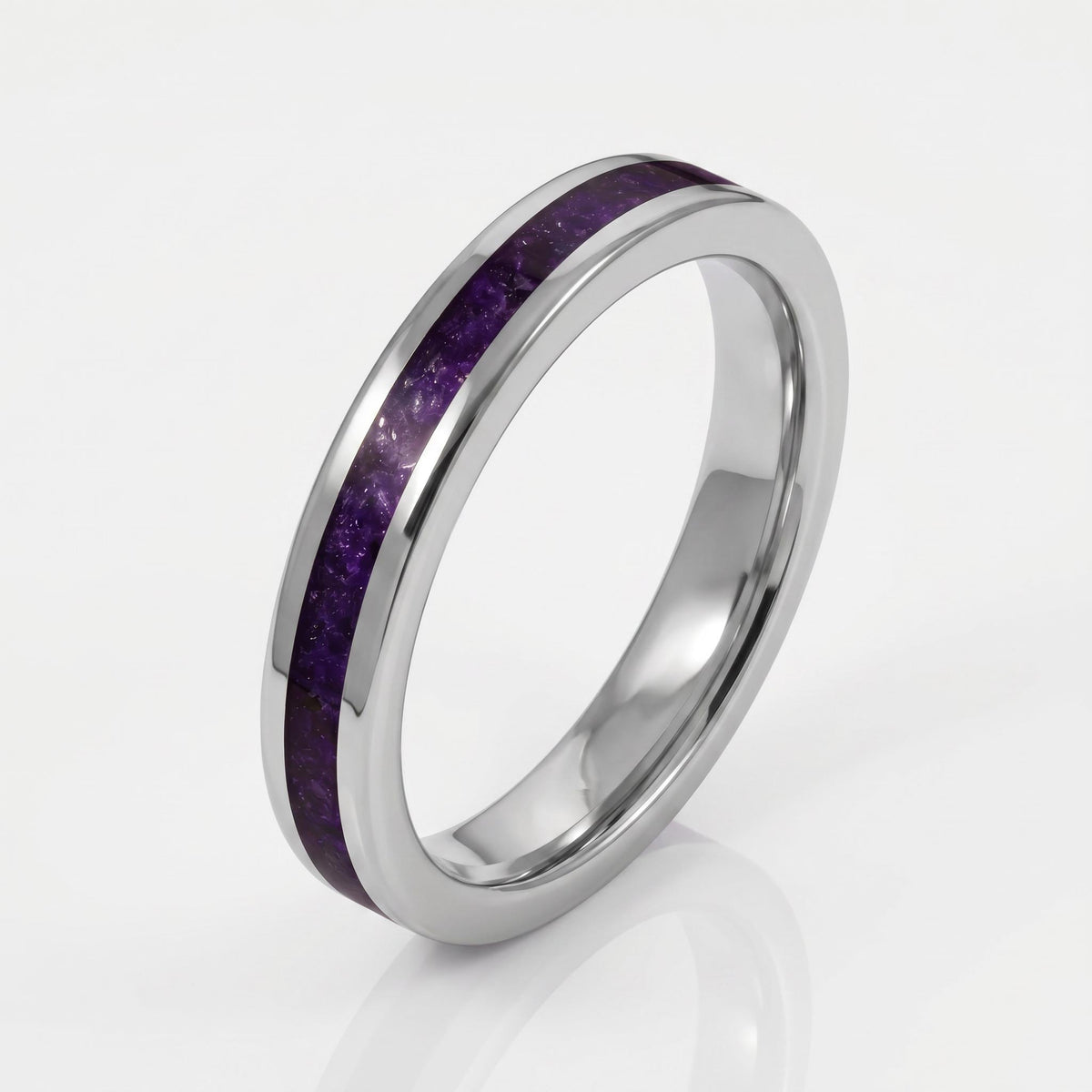 Men Amethyst Silver Ring ~ Purple Anniversary Promise Ring Gift for Couple ~ Tungsten Carbide Wedding Band ~ Unisex Festival 