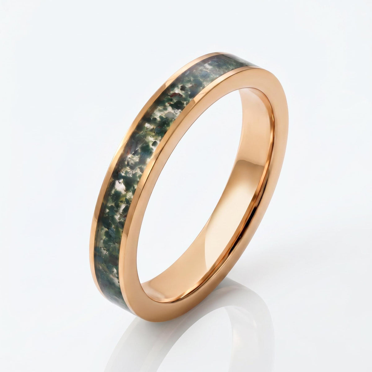 Moss Agate Ring, Gold Tungsten Ring, Gold Wedding Ring, Mens Wedding Band, Womens Ring, Anniversary Ring, Engagement Ring, 8m