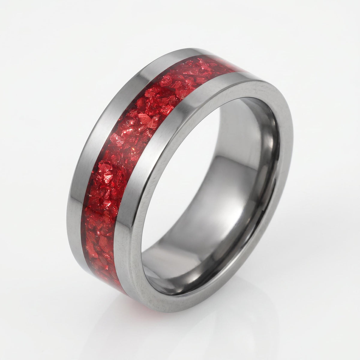 Ruby Ring, Silver Tungsten Ring, Silver Wedding Ring, Mens Wedding Band, Womens Ring, Anniversary Ring, Engagement Ring, 8mm 