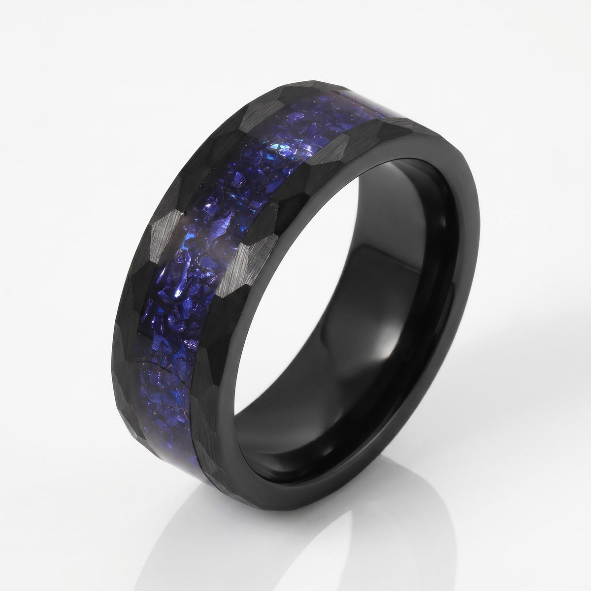 Sapphire Hammered Black Tungsten Ring for Men ~ Mens Wedding Band ~ Thick Dark Ring ~ Steampunk Jewelry ~ Promise Ring for He