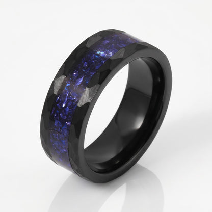 Sapphire Hammered Black Tungsten Ring for Men ~ Mens Wedding Band ~ Thick Dark Ring ~ Steampunk Jewelry ~ Promise Ring for He