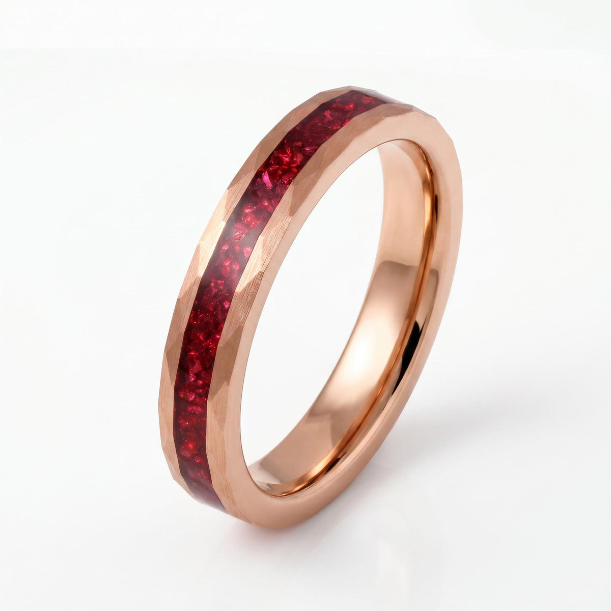 Hammered Rose Gold Ruby Ring | Handcrafted Elegant Ruby Jewelry ~ Rose Gold Statement Ring - Anniversary Birthday Gift For He