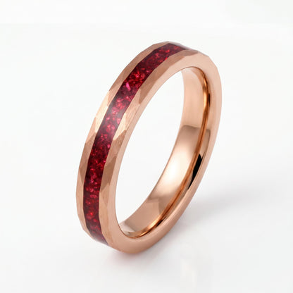 Hammered Rose Gold Ruby Ring | Handcrafted Elegant Ruby Jewelry ~ Rose Gold Statement Ring - Anniversary Birthday Gift For He