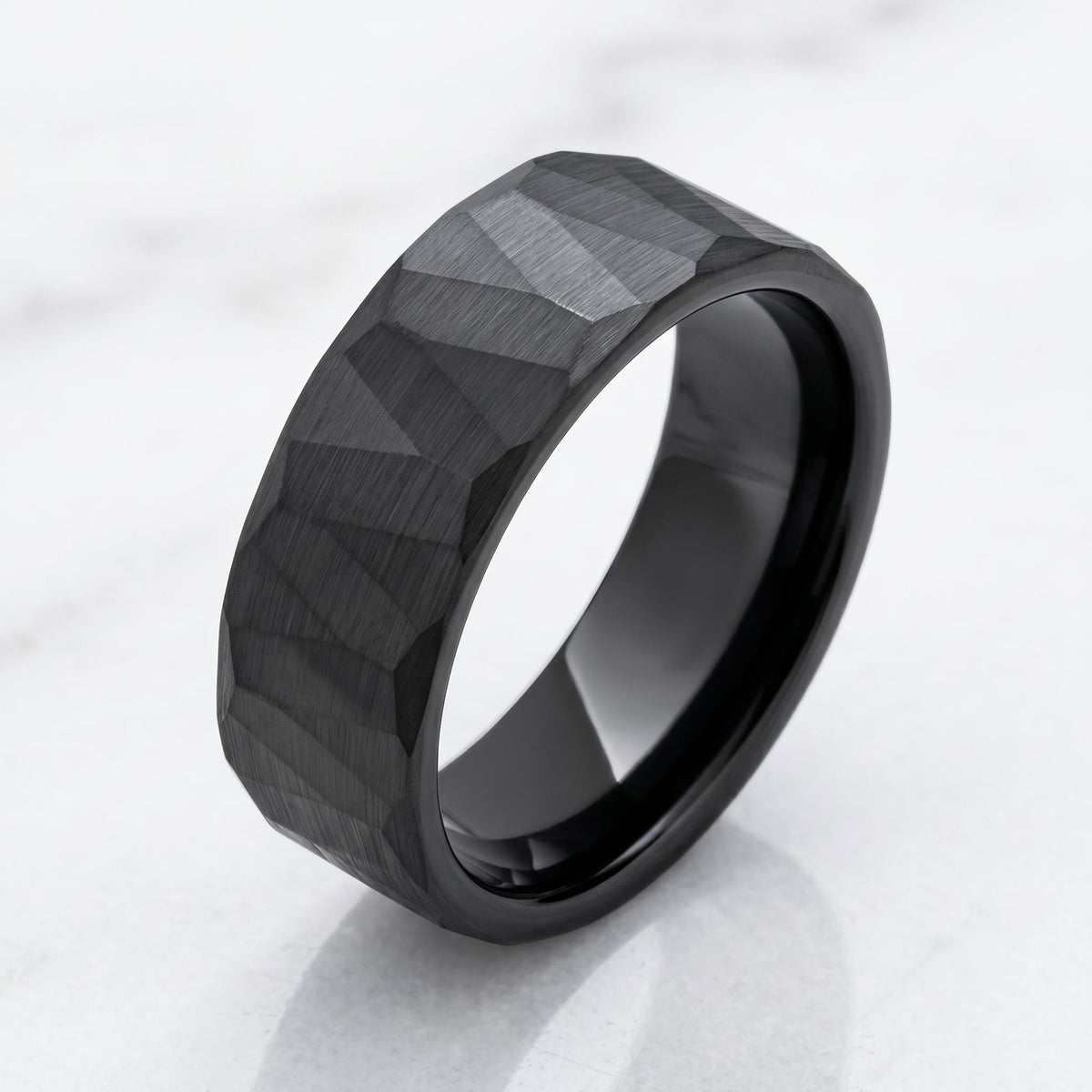 Black Hammered Tungsten Ring | Brushed 8mm Men’s Wedding Band ~ Personalized Alternative Groom Ring with Free Engraving ~ Roc