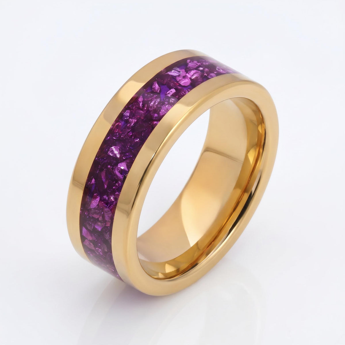 Gold Tungsten Amethyst Ring (4mm, 8mm Wedding Band) ~ Men Amethyst Wedding Ring ~ Unique Elegant Promise Ring for Her/Him ~ A