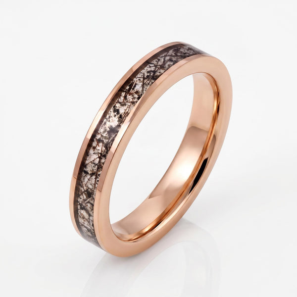 Rutilated Quartz Ring, Rose Gold Tungsten Ring, Rose gold Wedding Ring, Mens Wedding Band, Womens Ring, Anniversary Ring, Eng