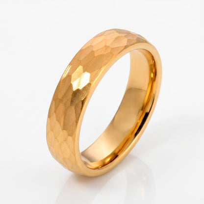 Custom Engraved Gold Tungsten Ring | Personalized Hammered Wedding Band in 4mm or 6mm ~ Personalized Gift for Him or Her - im