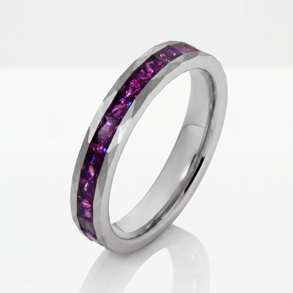 Amethyst Ring, Hammered Tungsten Ring, Hammered Silver Ring, Silver Tungsten Ring, Silver Wedding Ring, Mens Wedding Band, An