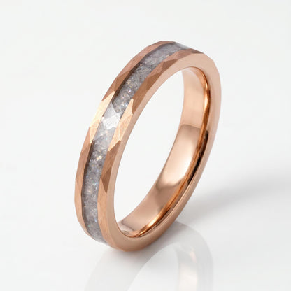 Moonstone Ring, Hammered Tungsten Ring, Hammered Rose Gold Ring, Mens Wedding Band, Womens Ring, Anniversary Ring, Engagement
