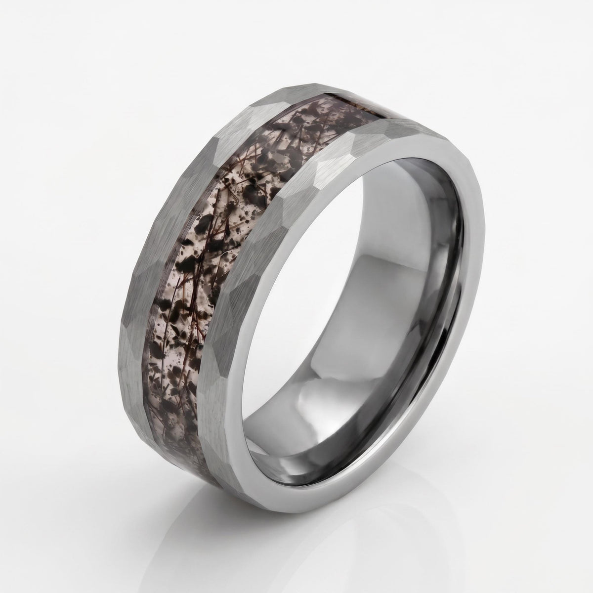 Hammered Black Tungsten Ring with Rutilated Quartz | Handmade Natural Gemstone Jewelry ~ Unique Statement Wedding Band for Me