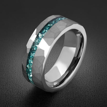 Aquamarine Ring for Men (4mm & 8mm) ~ Aquamarine Wedding Band ~ Modern Couple Engagement Ring ~ Silver Tungsten Carbide Weddi