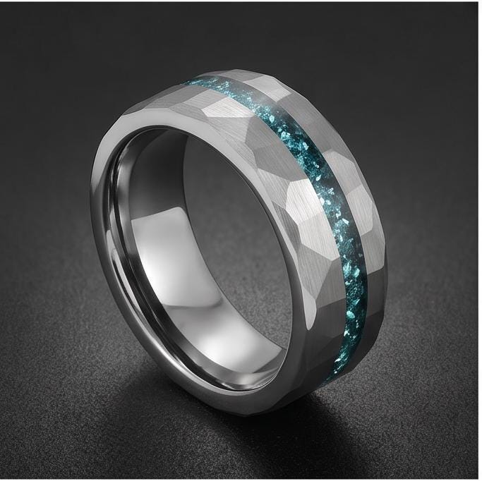 Aquamarine Ring for Men (4mm & 8mm) ~ Aquamarine Wedding Band ~ Modern Couple Engagement Ring ~ Silver Tungsten Carbide Weddi