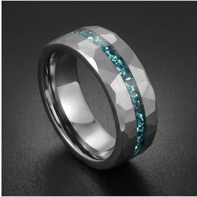 Aquamarine Ring for Men (4mm & 8mm) ~ Aquamarine Wedding Band ~ Modern Couple Engagement Ring ~ Silver Tungsten Carbide Weddi