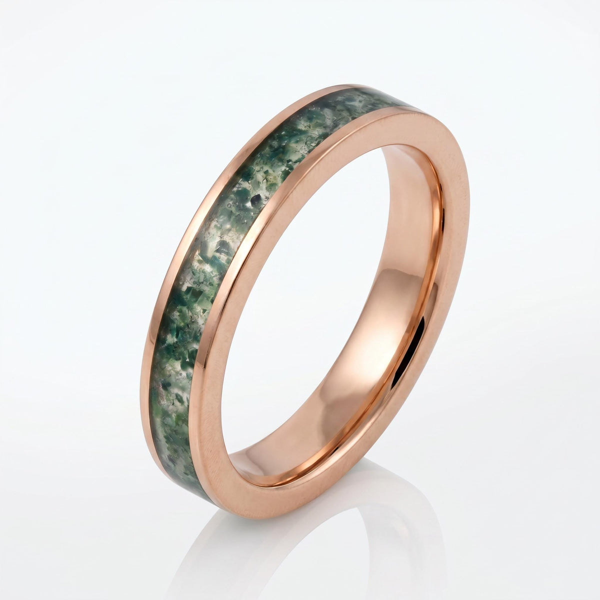 Moss Agate Ring, Rose Gold Tungsten Ring, Rose Gold Wedding Ring, Mens Wedding Band, Womens Ring, Anniversary Ring, Engagemen