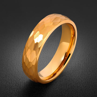 Hammered Gold Ring, Gold Tungsten Ring, Gold Wedding Ring, Mens Wedding Band, Womens Ring, Anniversary Ring, Engagement Ring,