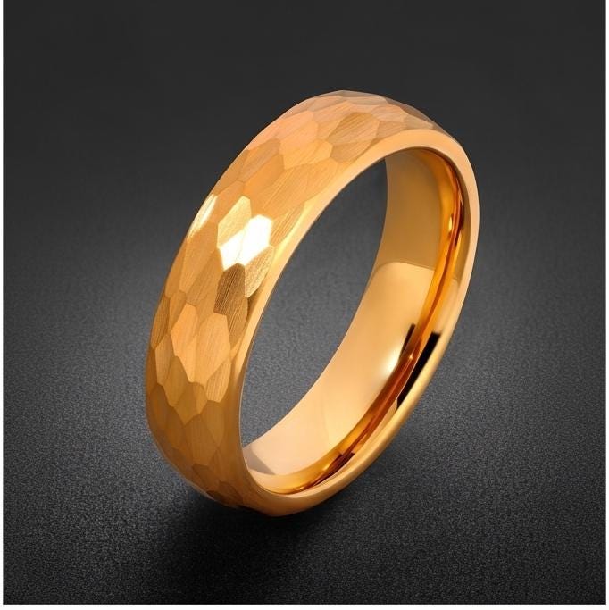 Hammered Gold Ring, Gold Tungsten Ring, Gold Wedding Ring, Mens Wedding Band, Womens Ring, Anniversary Ring, Engagement Ring,