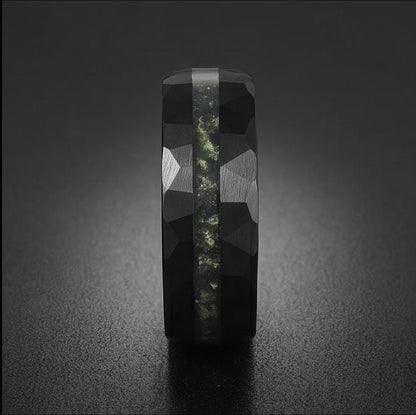 Moss Agate Ring, Hammered Tungsten Ring, Hammered Black Ring, Black Wedding Ring, Mens Wedding Band, Mens Ring, Anniversary R