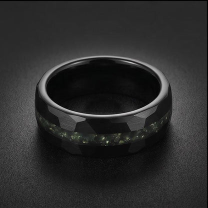 Moss Agate Ring, Hammered Tungsten Ring, Hammered Black Ring, Black Wedding Ring, Mens Wedding Band, Mens Ring, Anniversary R