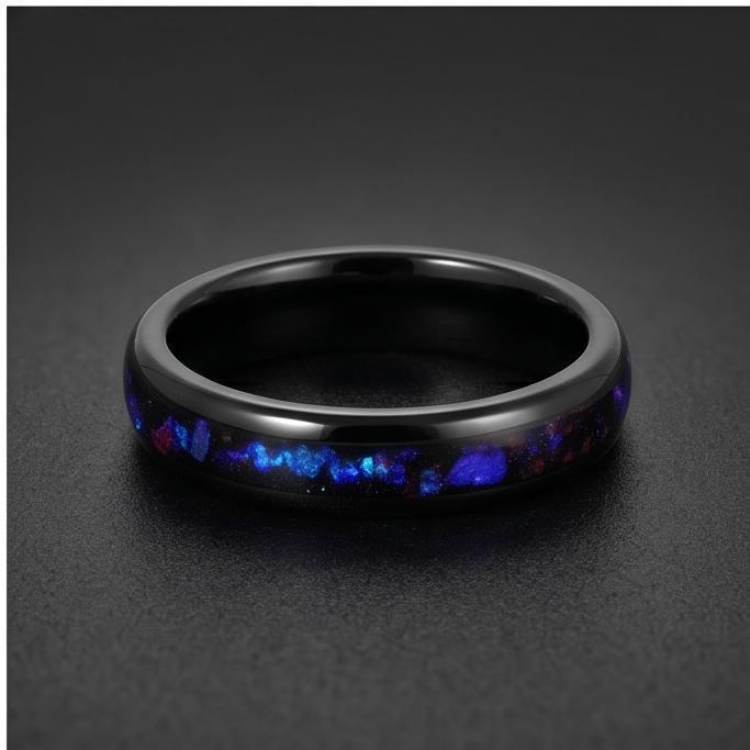 Nebula Tungsten Black Carbide Ring ~ Sandstone Galaxy Wedding Band (4mm 8mm) ~ Unisex Cosmic Anniversary Promise Gift for Her