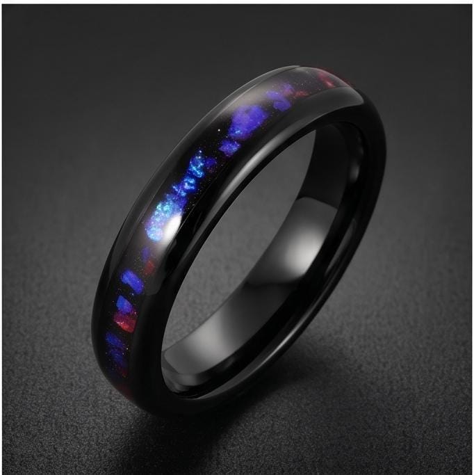 Nebula Tungsten Black Carbide Ring ~ Sandstone Galaxy Wedding Band (4mm 8mm) ~ Unisex Cosmic Anniversary Promise Gift for Her