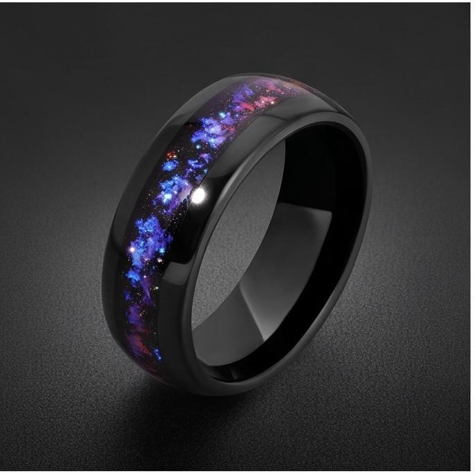 Nebula Tungsten Black Carbide Ring ~ Sandstone Galaxy Wedding Band (4mm 8mm) ~ Unisex Cosmic Anniversary Promise Gift for Her