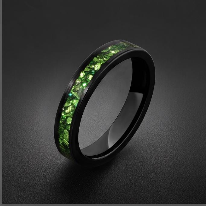 Black Emerald Ring ~ Black Tungsten Carbide Ring ~ Gothic Black Wedding Ring ~ Witchy Wedding Band ~ Fall Womens Ring ~ Black