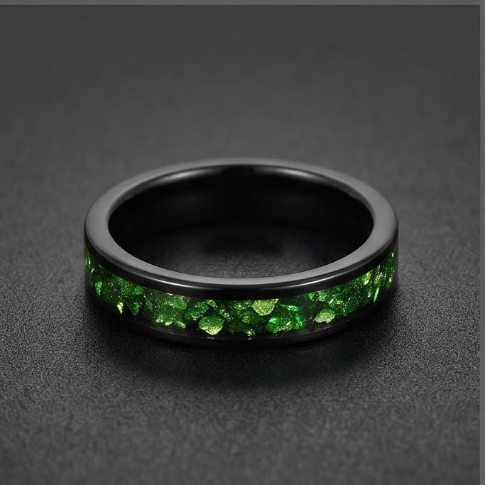 Black Emerald Ring ~ Black Tungsten Carbide Ring ~ Gothic Black Wedding Ring ~ Witchy Wedding Band ~ Fall Womens Ring ~ Black