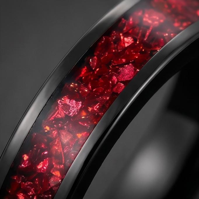 Ruby Ring, Black Tungsten Ring, Black Wedding Ring, Mens Wedding Band, Womens Ring, Anniversary Ring, Engagement Ring, 8mm 4m