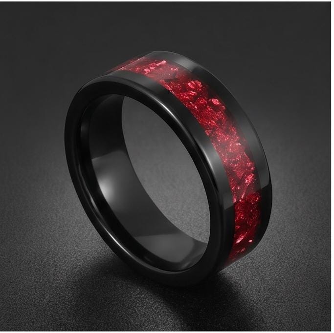 Ruby Ring, Black Tungsten Ring, Black Wedding Ring, Mens Wedding Band, Womens Ring, Anniversary Ring, Engagement Ring, 8mm 4m