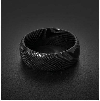 Hammered Black Damascus Ring for Men | Wavy Pattern Statement Ring ~ Mens Black Wedding Band ~ Hammered Black Ring ~ Festival