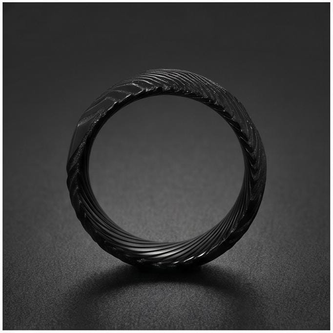 Hammered Black Damascus Ring for Men | Wavy Pattern Statement Ring ~ Mens Black Wedding Band ~ Hammered Black Ring ~ Festival