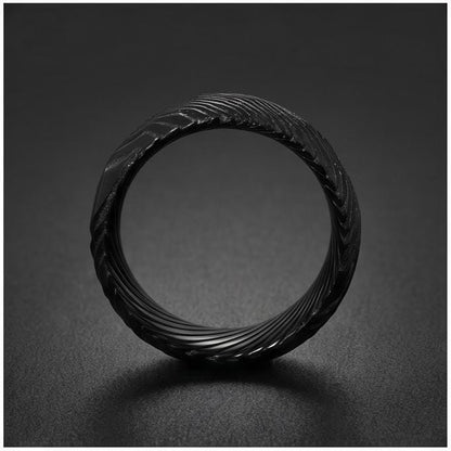 Hammered Black Damascus Ring for Men | Wavy Pattern Statement Ring ~ Mens Black Wedding Band ~ Hammered Black Ring ~ Festival