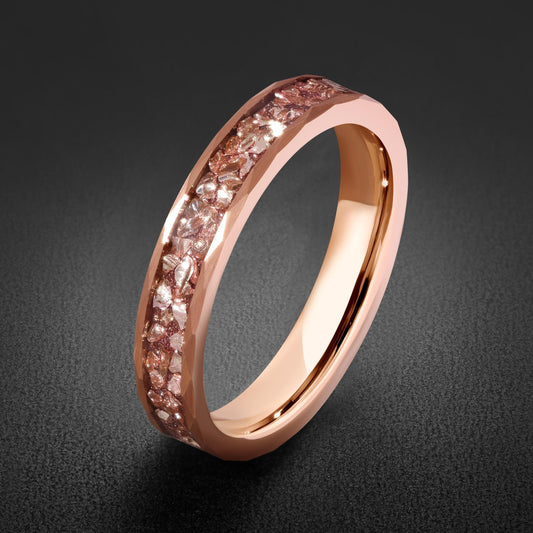 Hammered Rose Gold Tungsten Ring ~ Morganite Wedding Band (8mm, 4mm) ~ Elegant Anniversary Wedding Ring ~ Luxury Engagement J