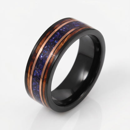 Sapphire Ring for Men with Charred Whiskey Barrel ~ Men Wedding Band ~ Sapphire Wood Inlay Jewelry ~ Men Wedding Ring ~ Sapph